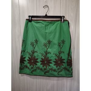 MAX STUDIO Green & Brown Floral Embroidered Lined Skirt Size 10 8702G1Z MSR $78